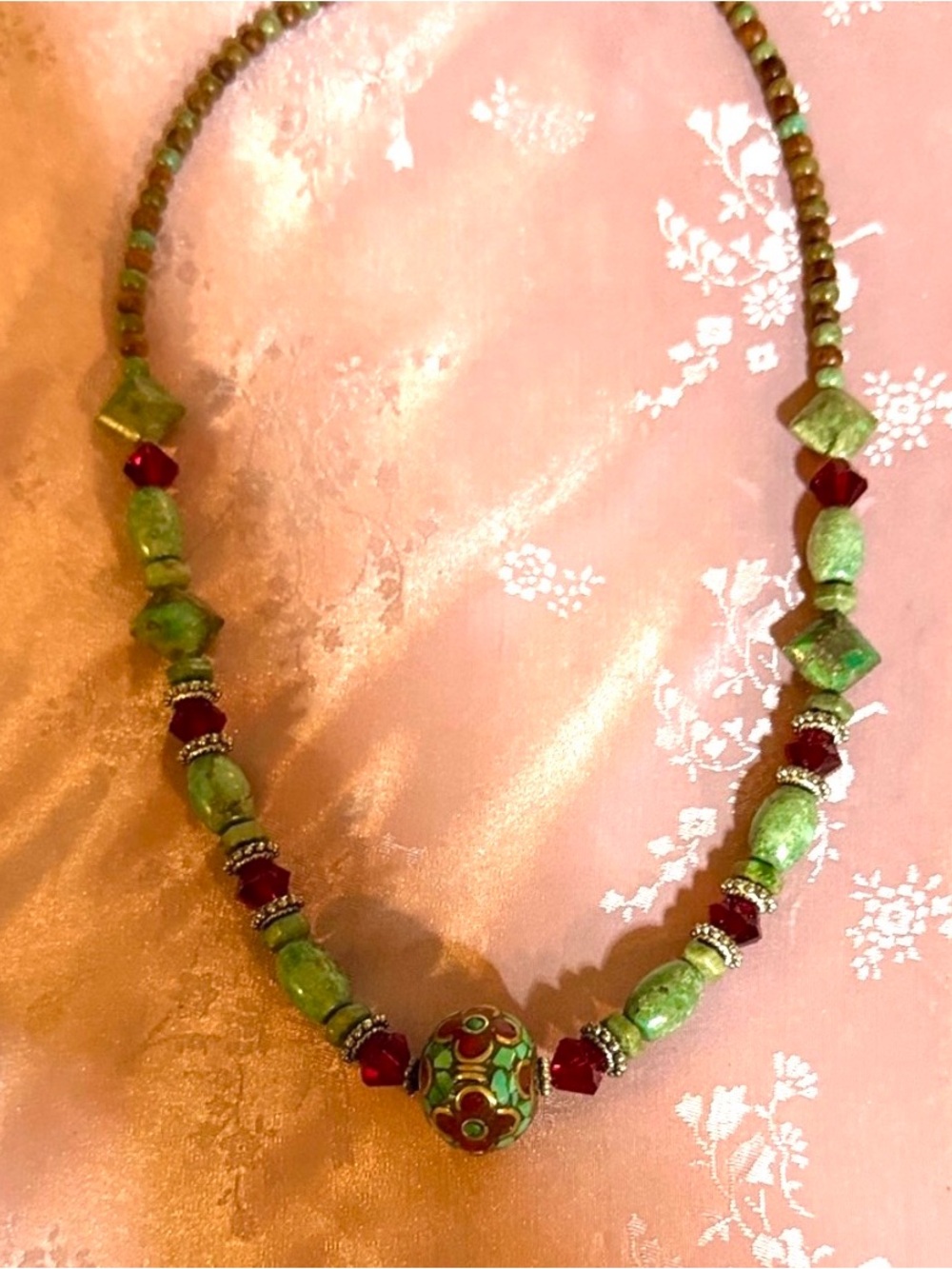 Elegant amethyst and Red Beaded Necklace with sterling silver clasp